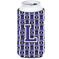 Letter L Football Purple and White Tall Boy Beverage Insulator Hugger CJ1068-LTBC