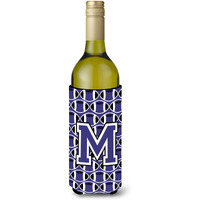 Letter M Football Purple and White Wine Bottle Beverage Insulator Hugger CJ1068-MLITERK