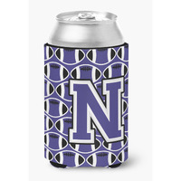"Caroline's Treasures CJ1068-NCC Letter N Football Purple and White Can or Bottle Hugger, Multicolor"