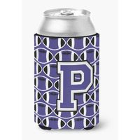 "Caroline's Treasures CJ1068-PCC Letter P Football Purple and White Can or Bottle Hugger, Multicolor"
