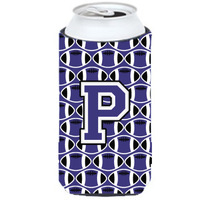 Letter P Football Purple and White Tall Boy Beverage Insulator Hugger CJ1068-PTBC