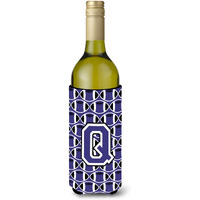Letter Q Football Purple and White Wine Bottle Beverage Insulator Hugger CJ1068-QLITERK