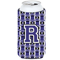 Letter R Football Purple and White Tall Boy Beverage Insulator Hugger CJ1068-RTBC