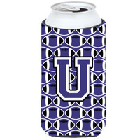 Letter U Football Purple and White Tall Boy Beverage Insulator Hugger CJ1068-UTBC
