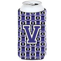 Letter V Football Purple and White Tall Boy Beverage Insulator Hugger CJ1068-VTBC