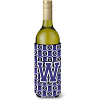 Letter W Football Purple and White Wine Bottle Beverage Insulator Hugger CJ1068-WLITERK