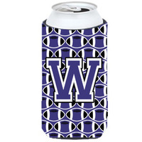 Letter W Football Purple and White Tall Boy Beverage Insulator Hugger CJ1068-WTBC
