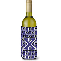 Letter X Football Purple and White Wine Bottle Beverage Insulator Hugger CJ1068-XLITERK