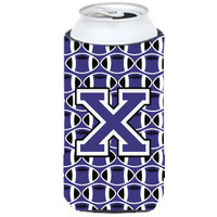 Letter X Football Purple and White Tall Boy Beverage Insulator Hugger CJ1068-XTBC