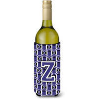 Letter Z Football Purple and White Wine Bottle Beverage Insulator Hugger CJ1068-ZLITERK