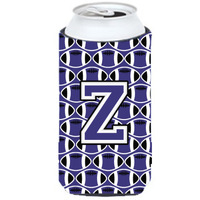Letter Z Football Purple and White Tall Boy Beverage Insulator Hugger CJ1068-ZTBC