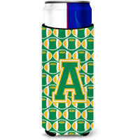 Letter A Football Green and Gold Ultra Beverage Insulators for slim cans CJ1069-AMUK