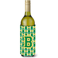 Letter B Football Green and Gold Wine Bottle Beverage Insulator Hugger CJ1069-BLITERK