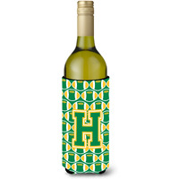 Letter H Football Green and Gold Wine Bottle Beverage Insulator Hugger CJ1069-HLITERK