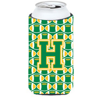 Letter H Football Green and Gold Tall Boy Beverage Insulator Hugger CJ1069-HTBC