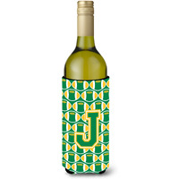 Letter J Football Green and Gold Wine Bottle Beverage Insulator Hugger CJ1069-JLITERK