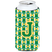 Letter J Football Green and Gold Tall Boy Beverage Insulator Hugger CJ1069-JTBC