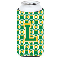 Letter L Football Green and Gold Tall Boy Beverage Insulator Hugger CJ1069-LTBC