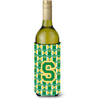 Letter S Football Green and Gold Wine Bottle Beverage Insulator Hugger CJ1069-SLITERK