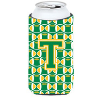 Letter T Football Green and Gold Tall Boy Beverage Insulator Hugger CJ1069-TTBC