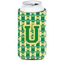 Letter U Football Green and Gold Tall Boy Beverage Insulator Hugger CJ1069-UTBC