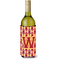 Letter W Football Cardinal and Gold Wine Bottle Beverage Insulator Hugger CJ1070-WLITERK