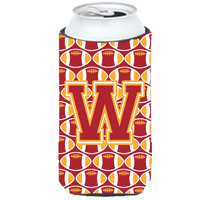 Letter W Football Cardinal and Gold Tall Boy Beverage Insulator Hugger CJ1070-WTBC