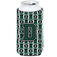 Letter D Football Green and White Tall Boy Beverage Insulator Hugger CJ1071-DTBC