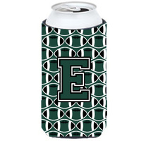 Letter E Football Green and White Tall Boy Beverage Insulator Hugger CJ1071-ETBC
