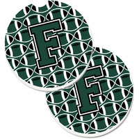 "Caroline's Treasures Letter F Football green & White Set of 2 Cup Holder Car Coasters CJ1071-FCARC, 2.56, Multicolor"