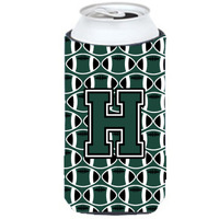 Letter H Football Green and White Tall Boy Beverage Insulator Hugger CJ1071-HTBC