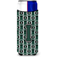 Letter I Football Green and White Ultra Beverage Insulators for slim cans CJ1071-IMUK
