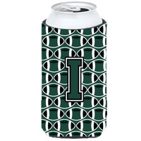 Letter I Football Green and White Tall Boy Beverage Insulator Hugger CJ1071-ITBC
