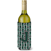 Letter J Football Green and White Wine Bottle Beverage Insulator Hugger CJ1071-JLITERK