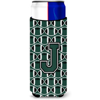 Letter J Football Green and White Ultra Beverage Insulators for slim cans CJ1071-JMUK