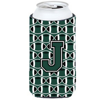 Letter J Football Green and White Tall Boy Beverage Insulator Hugger CJ1071-JTBC