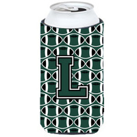 Letter L Football Green and White Tall Boy Beverage Insulator Hugger CJ1071-LTBC