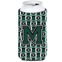 Letter M Football Green and White Tall Boy Beverage Insulator Hugger CJ1071-MTBC