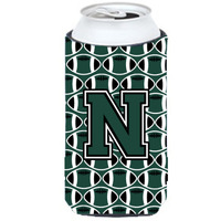 Letter N Football Green and White Tall Boy Beverage Insulator Hugger CJ1071-NTBC
