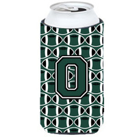 Letter O Football Green and White Tall Boy Beverage Insulator Hugger CJ1071-OTBC
