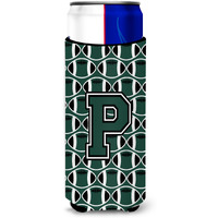 Letter P Football Green and White Ultra Beverage Insulators for slim cans CJ1071-PMUK