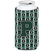 Letter P Football Green and White Tall Boy Beverage Insulator Hugger CJ1071-PTBC