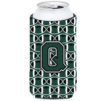 Letter Q Football Green and White Tall Boy Beverage Insulator Hugger CJ1071-QTBC