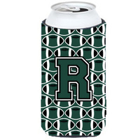 Letter R Football Green and White Tall Boy Beverage Insulator Hugger CJ1071-RTBC