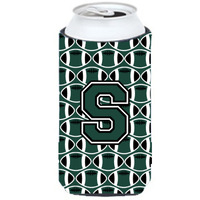 Letter S Football Green and White Tall Boy Beverage Insulator Hugger CJ1071-STBC