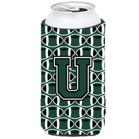 Letter U Football Green and White Tall Boy Beverage Insulator Hugger CJ1071-UTBC
