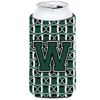 Letter W Football Green and White Tall Boy Beverage Insulator Hugger CJ1071-WTBC