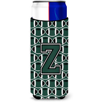 Letter Z Football Green and White Ultra Beverage Insulators for slim cans CJ1071-ZMUK