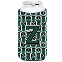 Letter Z Football Green and White Tall Boy Beverage Insulator Hugger CJ1071-ZTBC