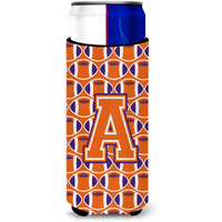 "Letter A Football Orange, White and Regalia Ultra Beverage Insulators for slim cans CJ1072-AMUK"
